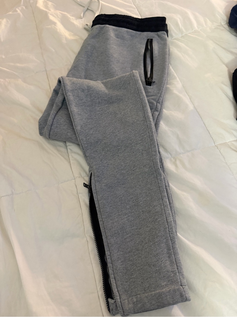 Gray Fear of God Jogger Sweatpants with Black Waistband and zip ankles sz L.